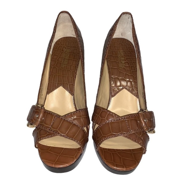 Michael Kors (EUC) Milan Crocco ALL LEATHER Peep Toe pump size 10 - Picture 2 of 14